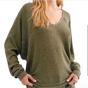 EUC! FREE PEOPLE Santa Clara Long Sleeve Thermal Knit Top Ferngully Green